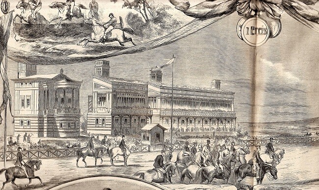 <em> <strong>Oben abgebildet:</strong>  Historische Ansicht der Rennanlage Iffezheim aus dem Jahr 1872.</em>
